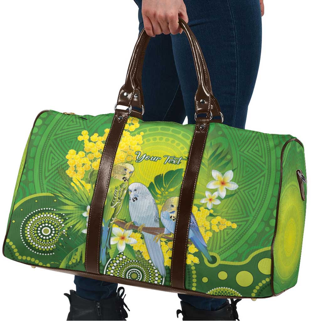 Personalised Budgerigar Australia and Golden Wattle Travel Bag Budgie Aboriginal Art - Aussie Hoodie