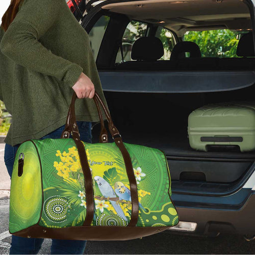 Personalised Budgerigar Australia and Golden Wattle Travel Bag Budgie Aboriginal Art - Aussie Hoodie