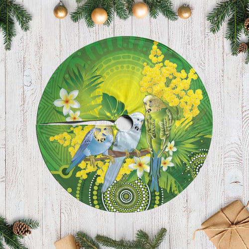 Budgerigar Australia and Golden Wattle Tree Skirt Budgie Aboriginal Art - Aussie Hoodie
