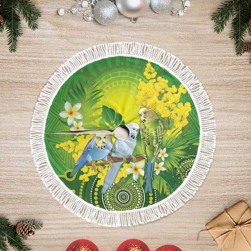 Budgerigar Australia and Golden Wattle Tree Skirt Budgie Aboriginal Art - Aussie Hoodie