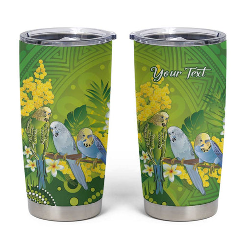 Personalised Budgerigar Australia and Golden Wattle Tumbler Cup Budgie Aboriginal Art