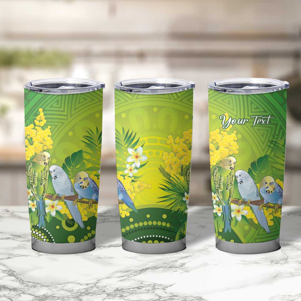 Personalised Budgerigar Australia and Golden Wattle Tumbler Cup Budgie Aboriginal Art