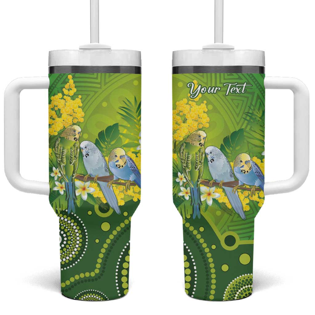 Personalised Budgerigar Australia and Golden Wattle Tumbler With Handle Budgie Aboriginal Art