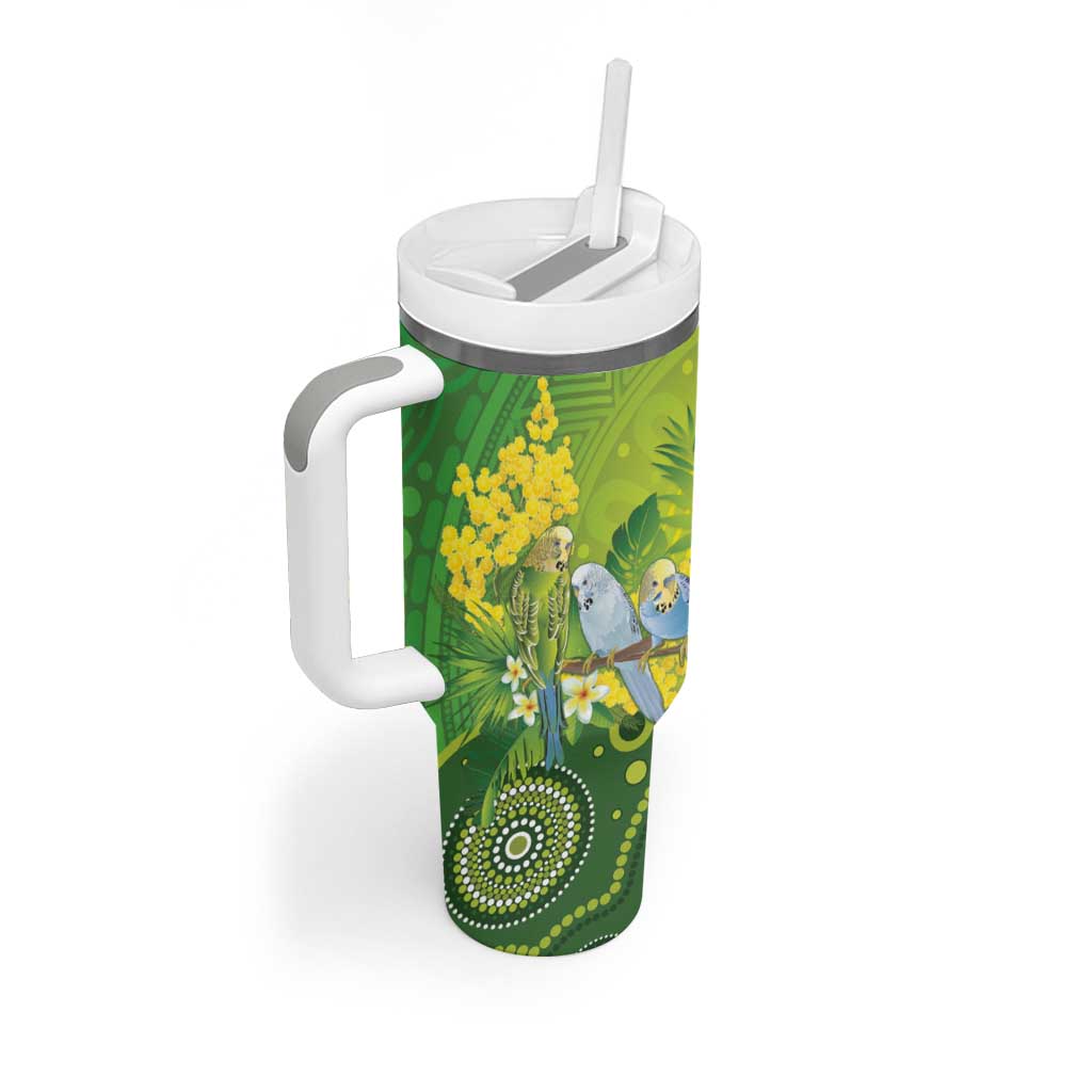 Personalised Budgerigar Australia and Golden Wattle Tumbler With Handle Budgie Aboriginal Art