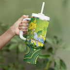 Personalised Budgerigar Australia and Golden Wattle Tumbler With Handle Budgie Aboriginal Art