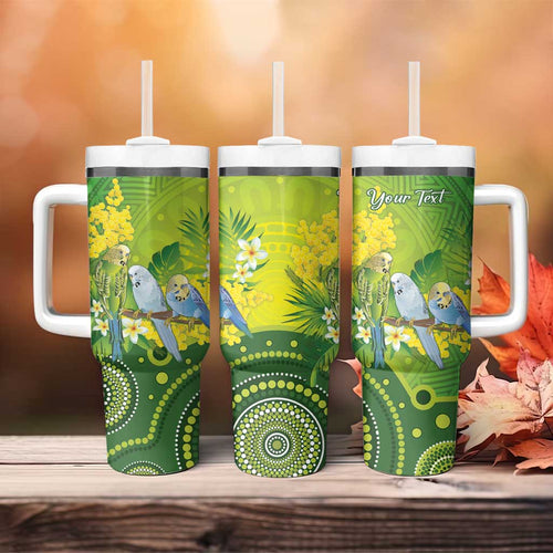 Personalised Budgerigar Australia and Golden Wattle Tumbler With Handle Budgie Aboriginal Art