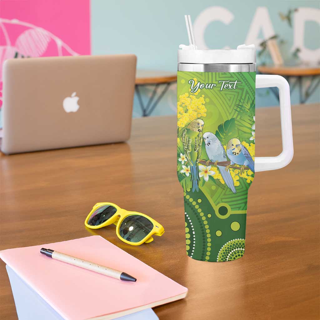 Personalised Budgerigar Australia and Golden Wattle Tumbler With Handle Budgie Aboriginal Art
