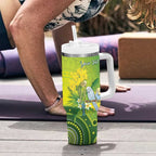 Personalised Budgerigar Australia and Golden Wattle Tumbler With Handle Budgie Aboriginal Art
