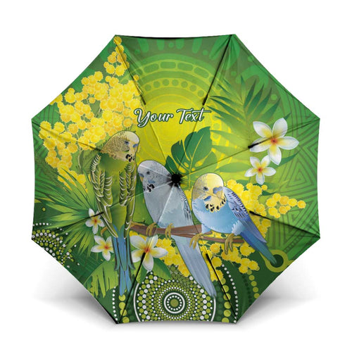 Personalised Budgerigar Australia and Golden Wattle Umbrella Budgie Aboriginal Art - Aussie Hoodie