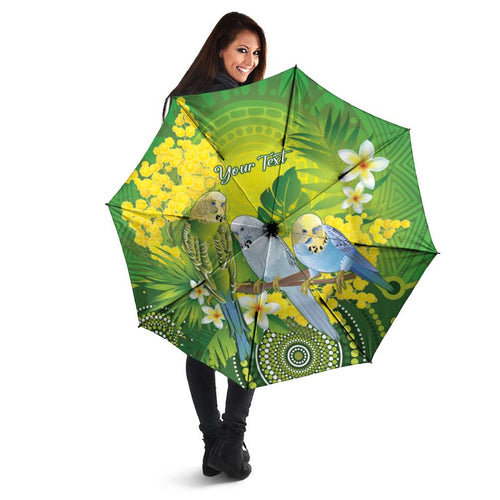 Personalised Budgerigar Australia and Golden Wattle Umbrella Budgie Aboriginal Art - Aussie Hoodie