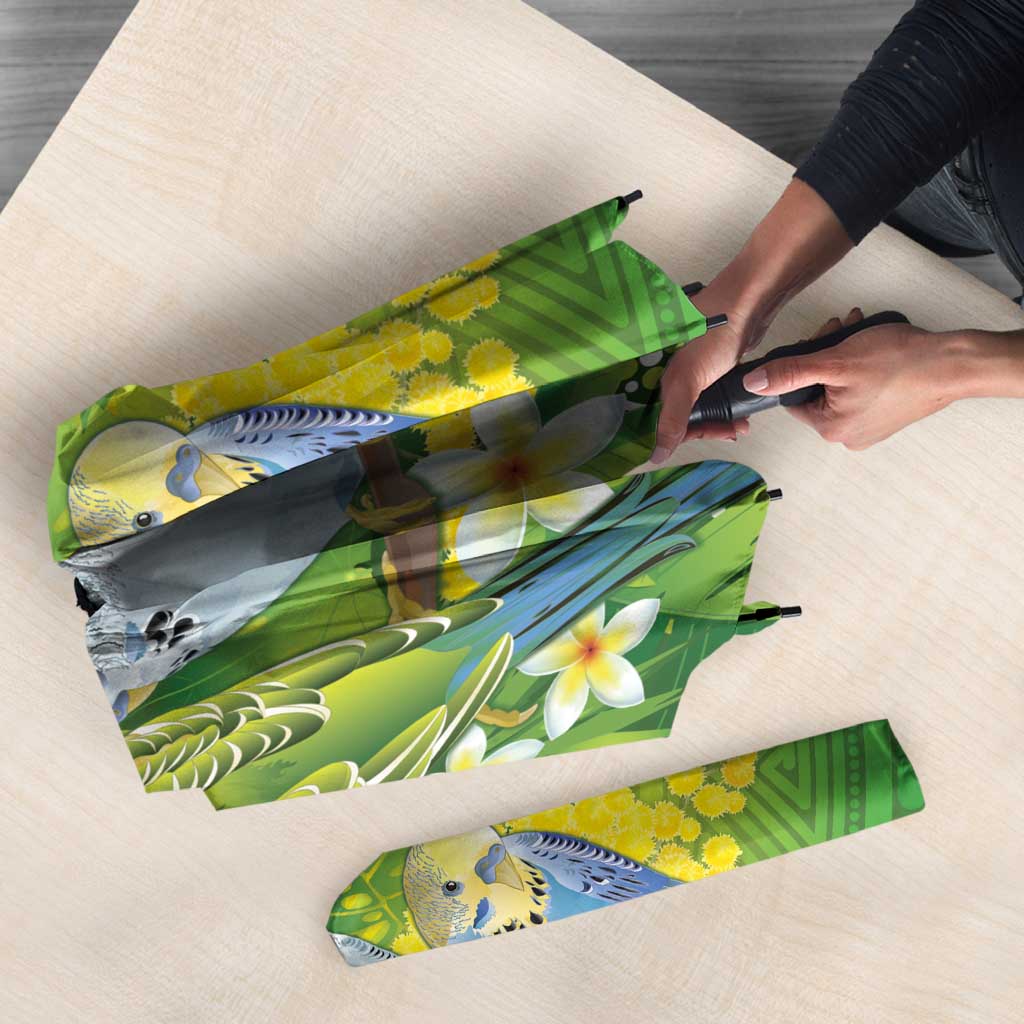 Personalised Budgerigar Australia and Golden Wattle Umbrella Budgie Aboriginal Art - Aussie Hoodie