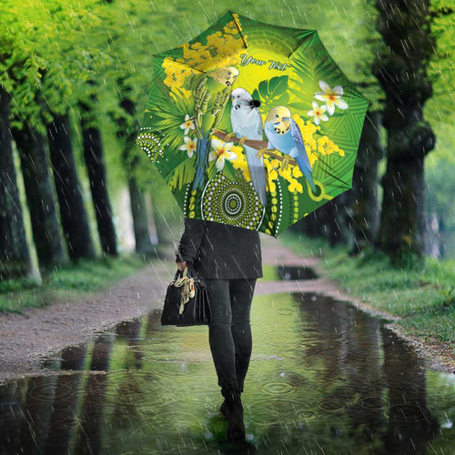 Personalised Budgerigar Australia and Golden Wattle Umbrella Budgie Aboriginal Art - Aussie Hoodie