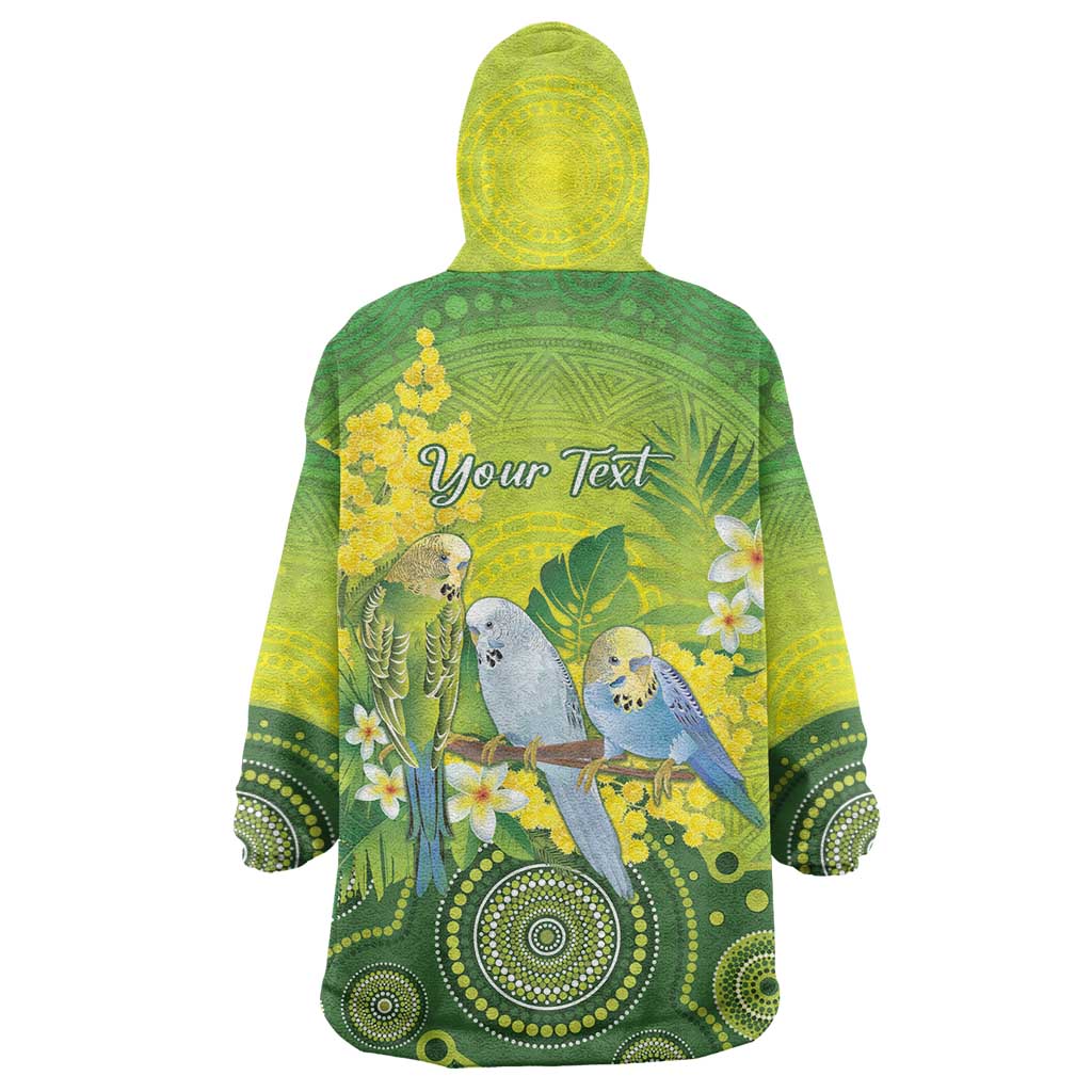 Personalised Budgerigar Australia and Golden Wattle Wearable Blanket Hoodie Budgie Aboriginal Art