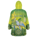 Personalised Budgerigar Australia and Golden Wattle Wearable Blanket Hoodie Budgie Aboriginal Art