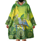 Personalised Budgerigar Australia and Golden Wattle Wearable Blanket Hoodie Budgie Aboriginal Art