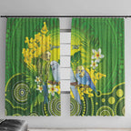 Personalised Budgerigar Australia and Golden Wattle Window Curtain Budgie Aboriginal Art