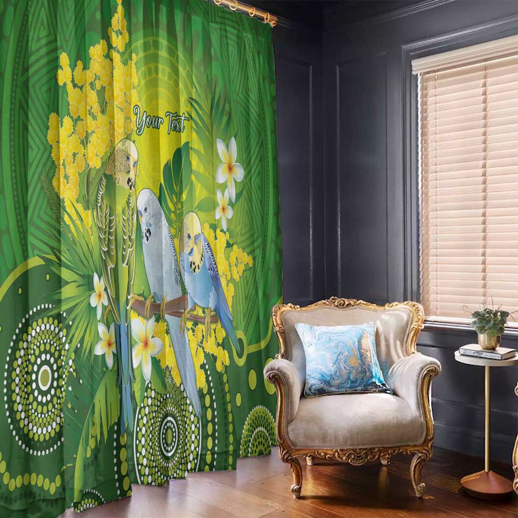 Personalised Budgerigar Australia and Golden Wattle Window Curtain Budgie Aboriginal Art
