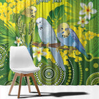 Personalised Budgerigar Australia and Golden Wattle Window Curtain Budgie Aboriginal Art