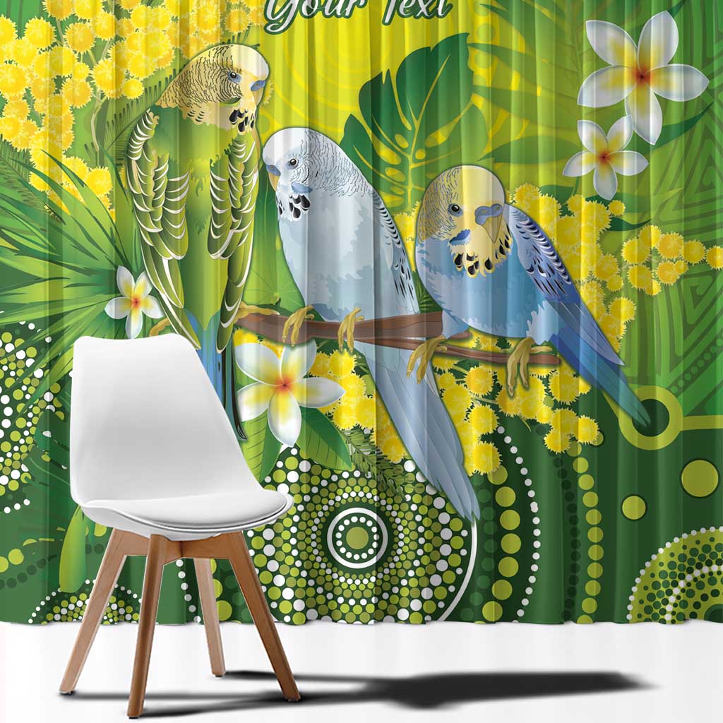 Personalised Budgerigar Australia and Golden Wattle Window Curtain Budgie Aboriginal Art