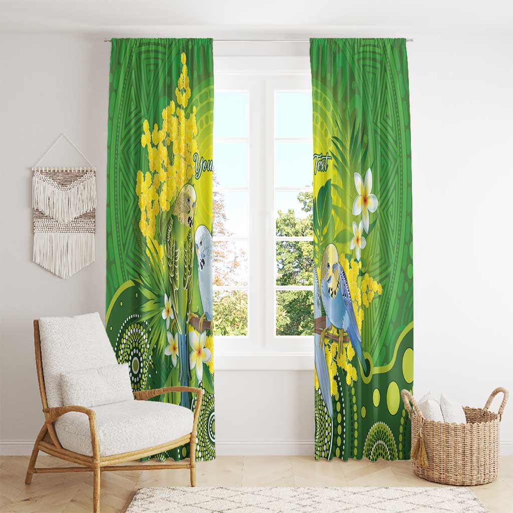 Personalised Budgerigar Australia and Golden Wattle Window Curtain Budgie Aboriginal Art
