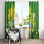 Personalised Budgerigar Australia and Golden Wattle Window Curtain Budgie Aboriginal Art