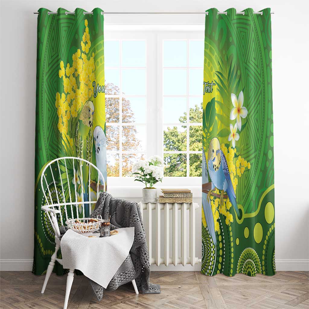 Personalised Budgerigar Australia and Golden Wattle Window Curtain Budgie Aboriginal Art