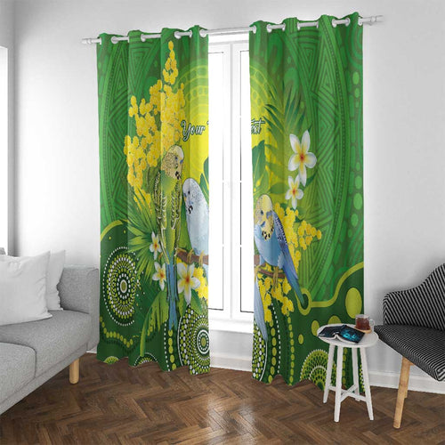 Personalised Budgerigar Australia and Golden Wattle Window Curtain Budgie Aboriginal Art