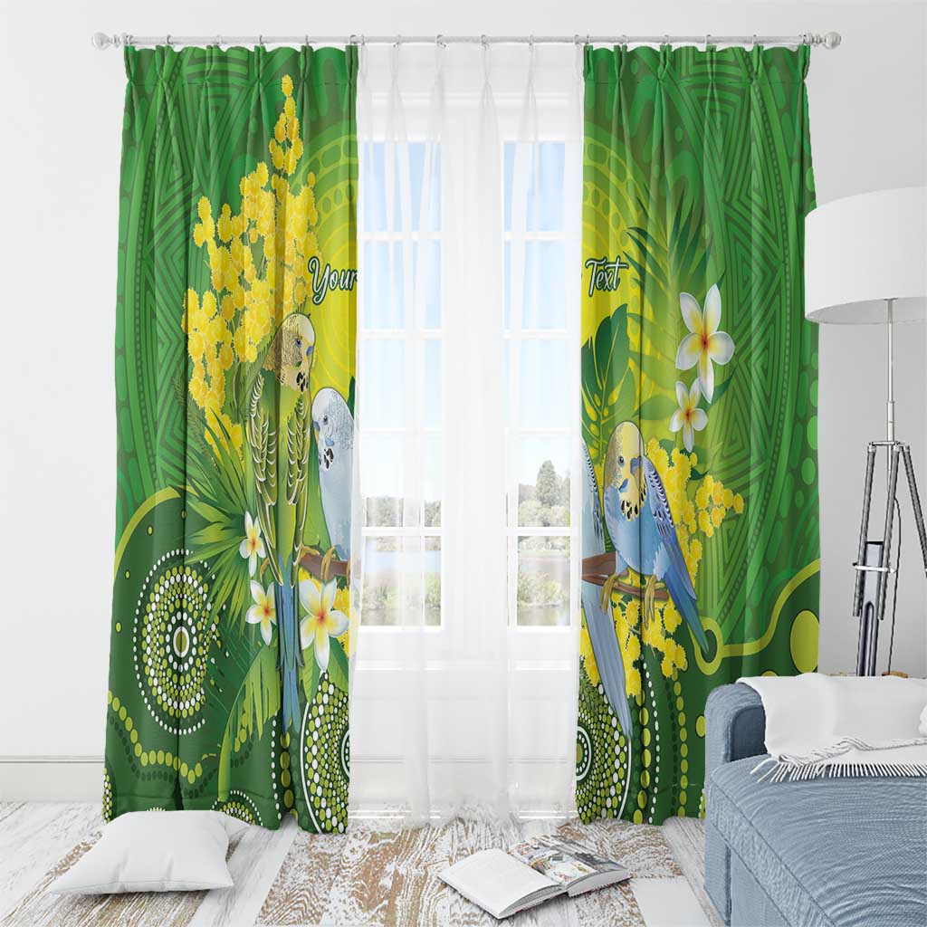 Personalised Budgerigar Australia and Golden Wattle Window Curtain Budgie Aboriginal Art