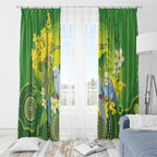Personalised Budgerigar Australia and Golden Wattle Window Curtain Budgie Aboriginal Art