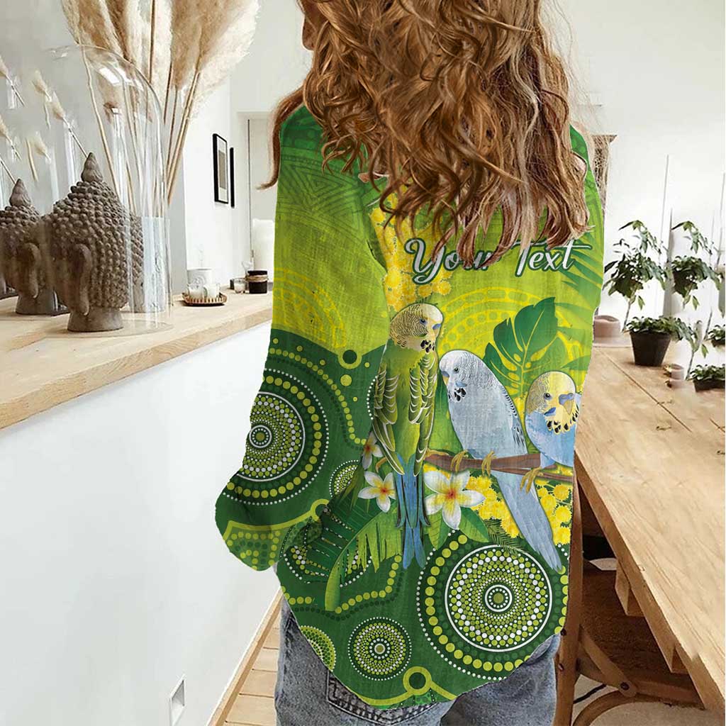 Personalised Budgerigar Australia and Golden Wattle Women Casual Shirt Budgie Aboriginal Art