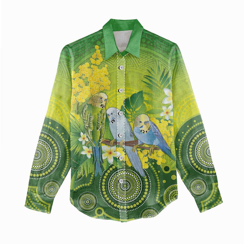 Personalised Budgerigar Australia and Golden Wattle Women Casual Shirt Budgie Aboriginal Art