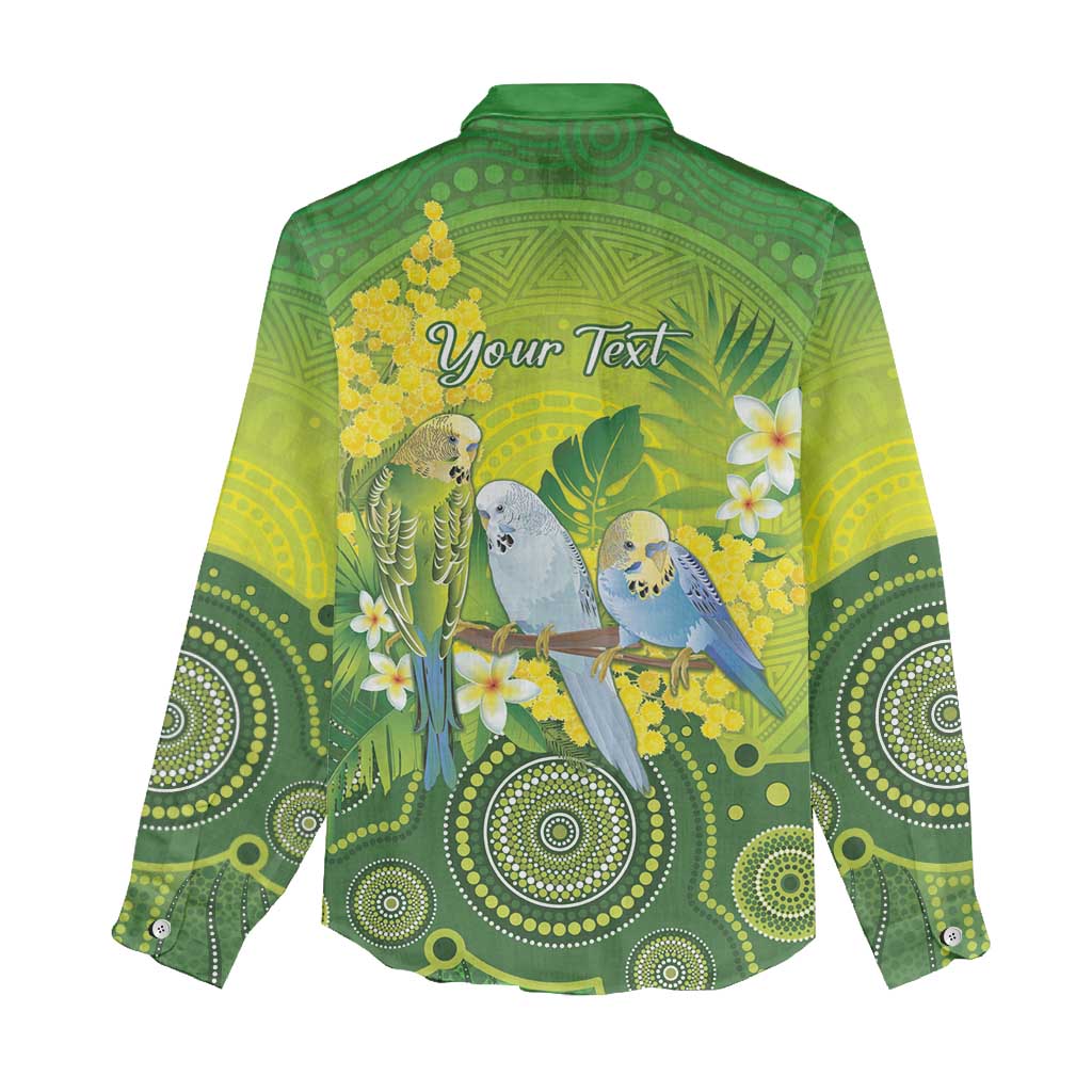 Personalised Budgerigar Australia and Golden Wattle Women Casual Shirt Budgie Aboriginal Art