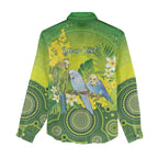 Personalised Budgerigar Australia and Golden Wattle Women Casual Shirt Budgie Aboriginal Art