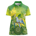 Personalised Budgerigar Australia and Golden Wattle Women Polo Shirt Budgie Aboriginal Art