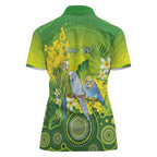 Personalised Budgerigar Australia and Golden Wattle Women Polo Shirt Budgie Aboriginal Art