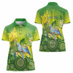 Personalised Budgerigar Australia and Golden Wattle Women Polo Shirt Budgie Aboriginal Art