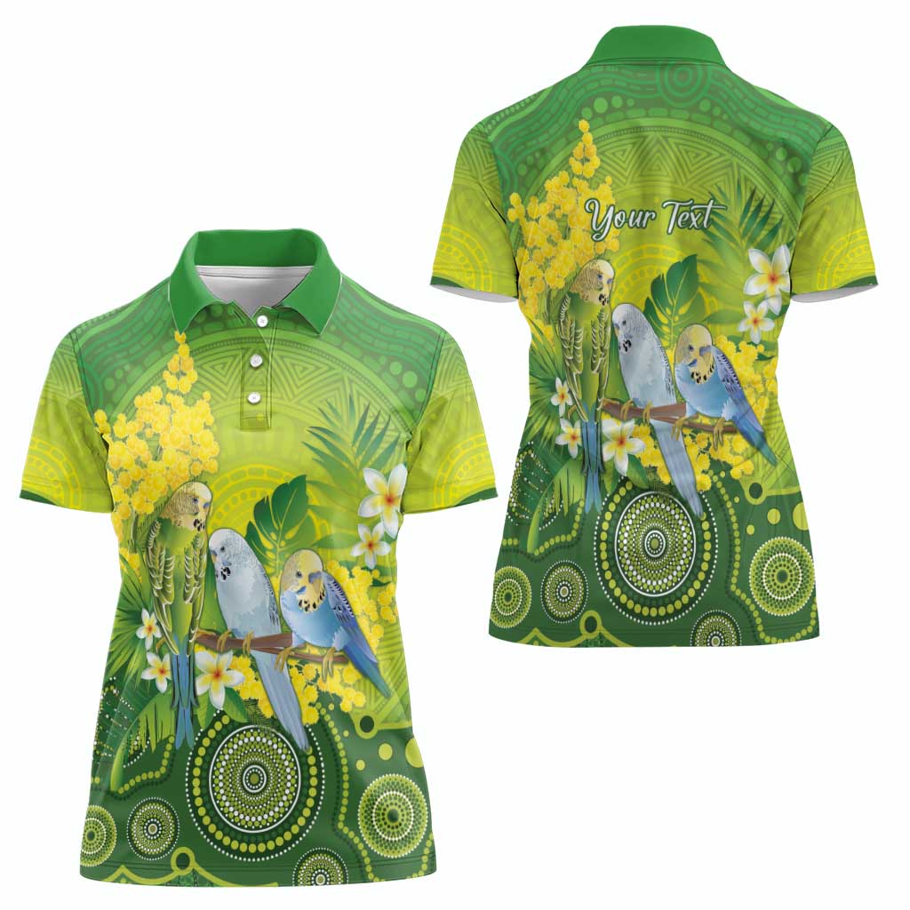 Personalised Budgerigar Australia and Golden Wattle Women Polo Shirt Budgie Aboriginal Art