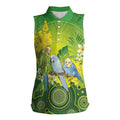 Personalised Budgerigar Australia and Golden Wattle Women Sleeveless Polo Shirt Budgie Aboriginal Art