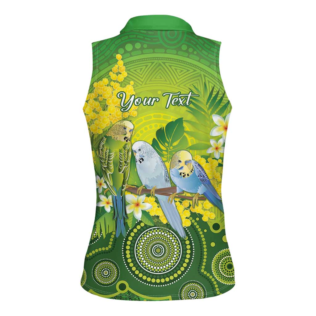 Personalised Budgerigar Australia and Golden Wattle Women Sleeveless Polo Shirt Budgie Aboriginal Art