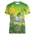 Personalised Budgerigar Australia and Golden Wattle Women V-Neck T-Shirt Budgie Aboriginal Art