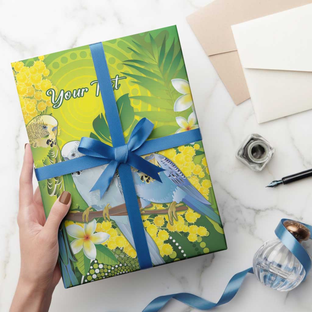 Personalised Budgerigar Australia and Golden Wattle Wrapping Paper Budgie Aboriginal Art - Aussie Hoodie