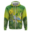 Personalised Budgerigar Australia and Golden Wattle Zip Hoodie Budgie Aboriginal Art