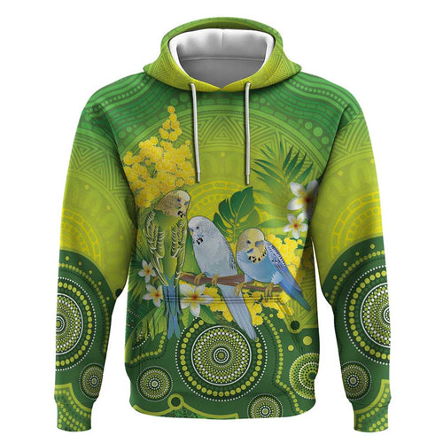 Personalised Budgerigar Australia and Golden Wattle Zip Hoodie Budgie Aboriginal Art