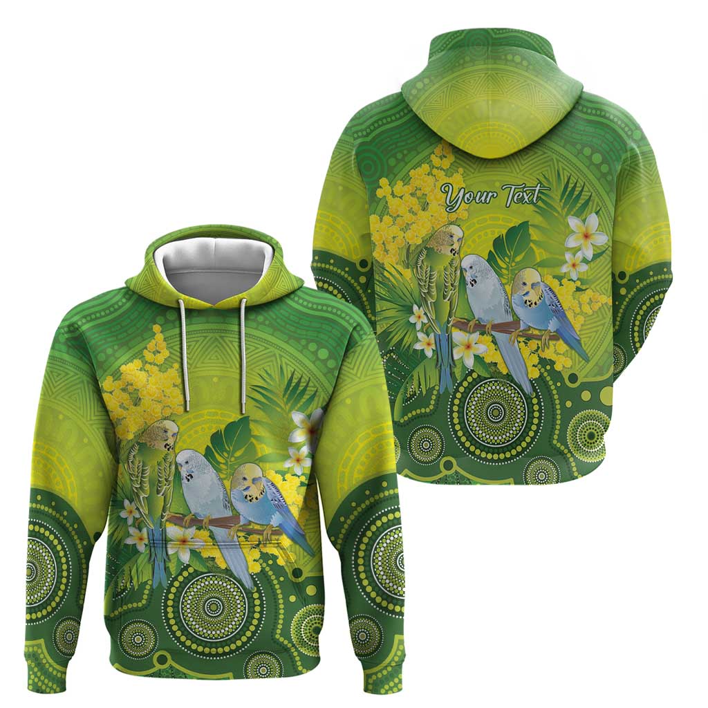 Personalised Budgerigar Australia and Golden Wattle Zip Hoodie Budgie Aboriginal Art
