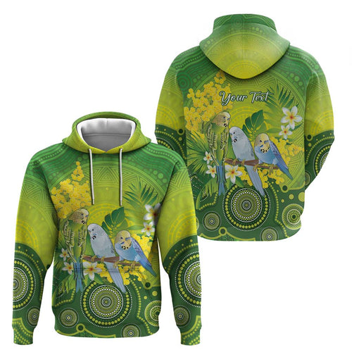Personalised Budgerigar Australia and Golden Wattle Zip Hoodie Budgie Aboriginal Art
