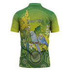 Personalised Budgerigar Australia and Golden Wattle Zipper Polo Shirt Budgie Aboriginal Art - Aussie Hoodie