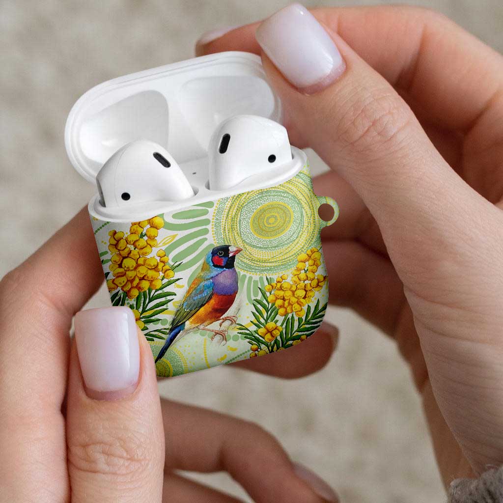 Gouldian Finch Golden Wattle Australia AirPods Case Aboriginal Watercolor Style - Aussie Hoodie