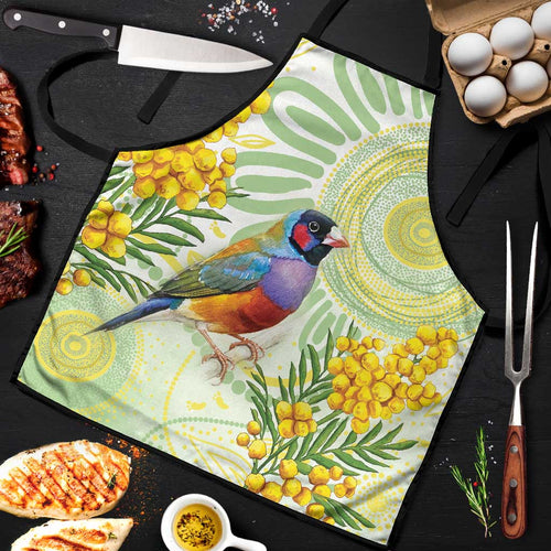 Gouldian Finch Golden Wattle Australia Apron Aboriginal Watercolor Style - Aussie Hoodie