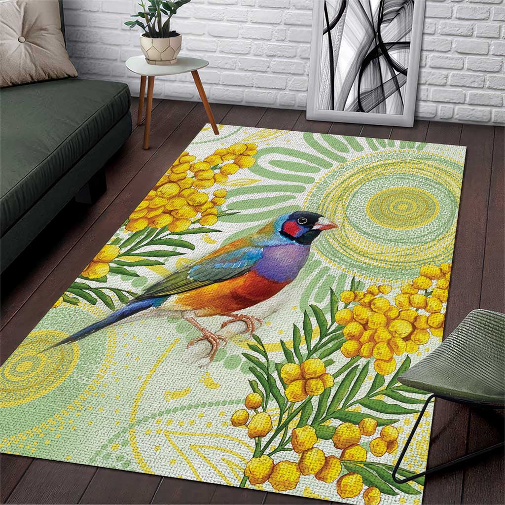 Gouldian Finch Golden Wattle Australia Area Rug Aboriginal Watercolor Style