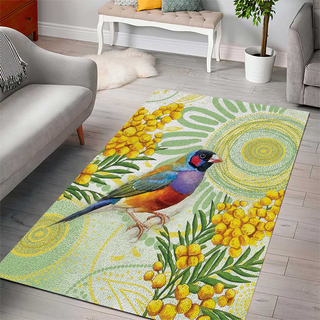 Gouldian Finch Golden Wattle Australia Area Rug Aboriginal Watercolor Style
